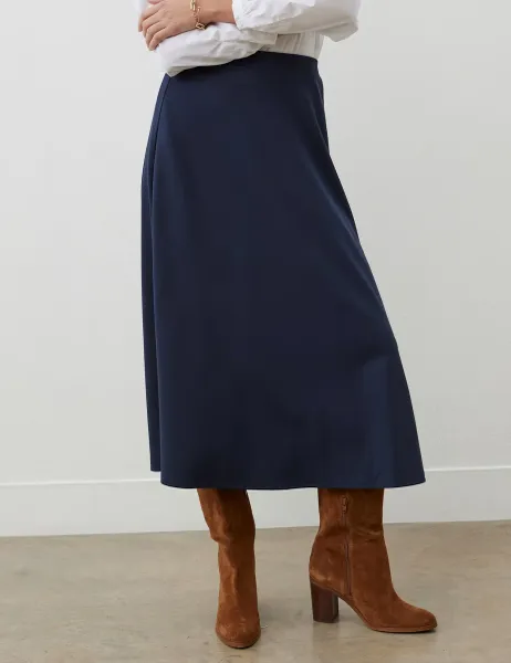 Finery London Ponte Jersey Midi A-Line Skirt Navy