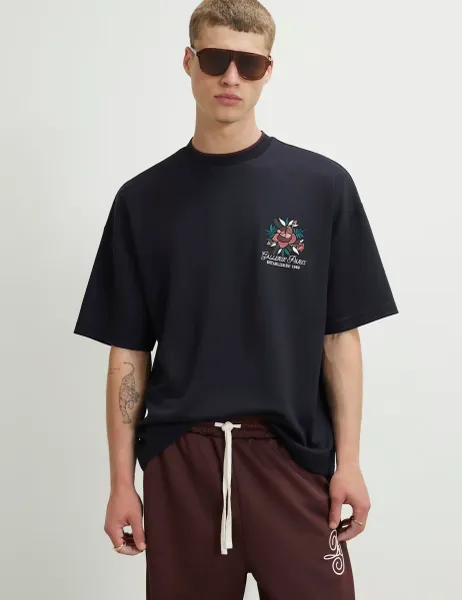 River Island Oversized Crew Neck T-Shirt Navy Mix