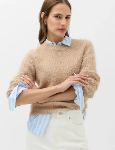 Marks & Spencer Textured Crew Neck Jumper Medium Beige