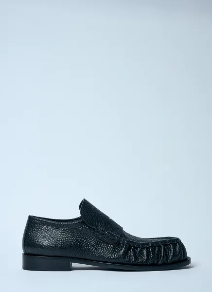 Pebble-Grain Leather Loafers