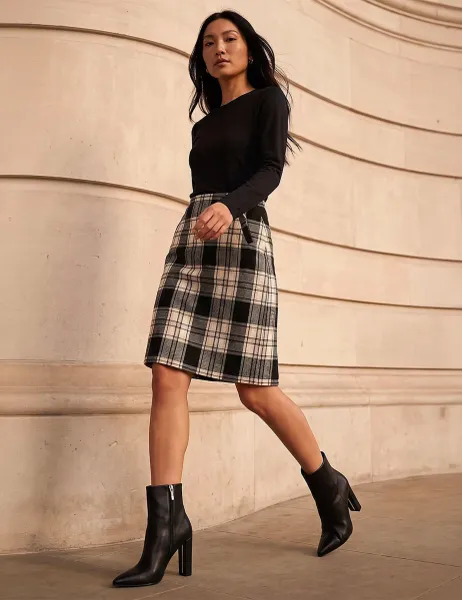 Brushed Check Pencil Skirt Black Mix