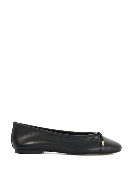 Leather Block Heel Ballet Pumps Black