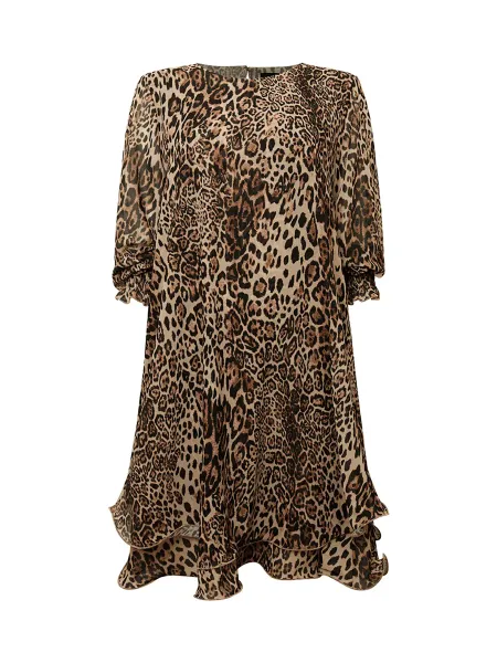 Leopard Wave Hem Midi Dress