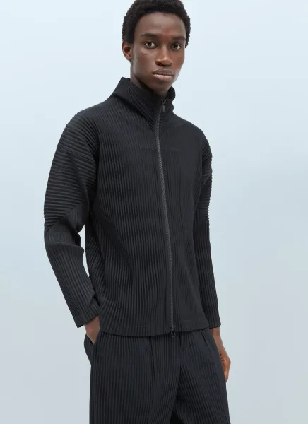 Pleated Zip-Up Cardigan
