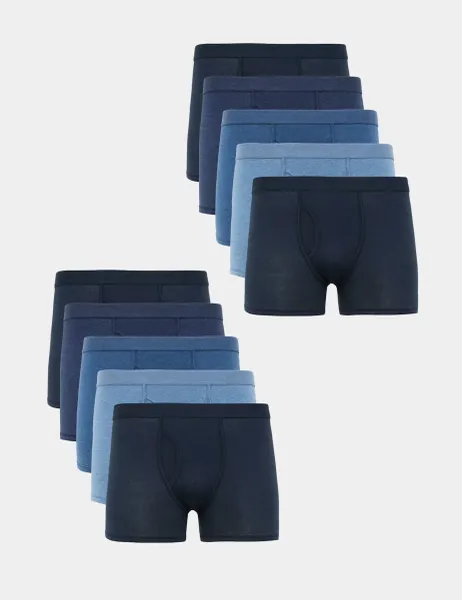 Marks & Spencer 10 Pack Cotton Rich Cool & Fresh Trunks Navy Mix