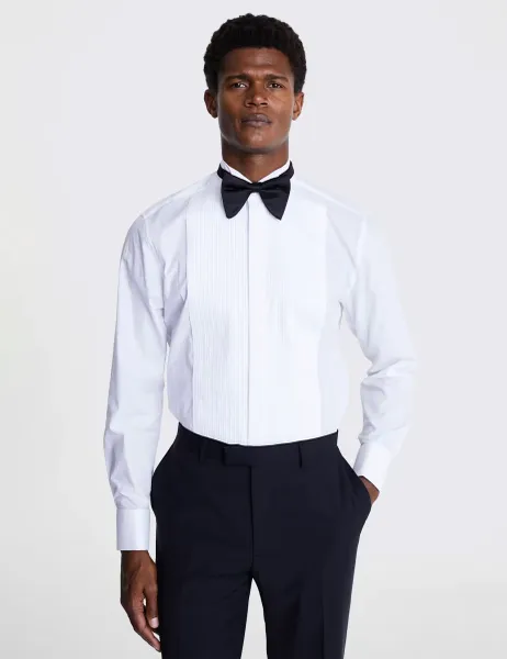 Moss Tailored Fit Pure Cotton Pleated Dress Shirt White
