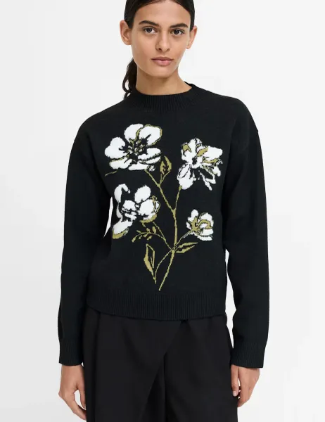 French Connection Floral Jacquard Funnel Neck Jumper Black Mix