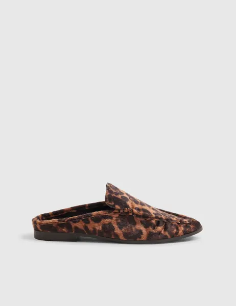 River Island Leopard Print Slip On Flat Loafers Brown Mix