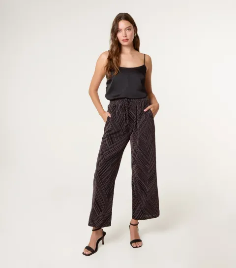 Women's Bronze Metallic Patterned Trousers