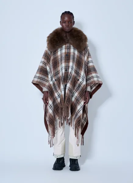Shearling Collar Mohair, Alpaca & Wool Blend Cape