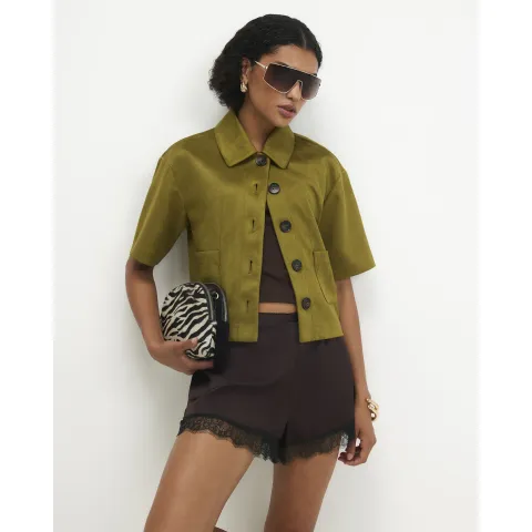 River Island Faux Suede Button Through Shirt