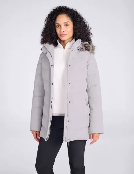 Mountain Warehouse Isla II Down Faux Fur Trim Longline Jacket Light Cream