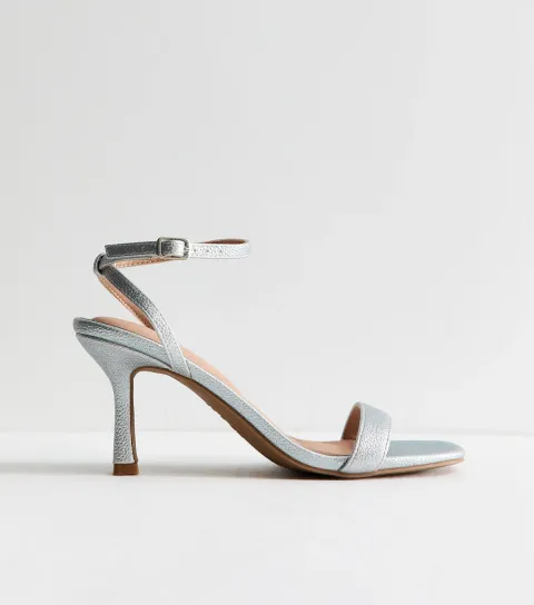 Women's Silver Faux Leather Square Toe Sandals Vegan