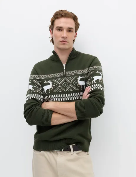 Marks & Spencer Pure Cotton Fair Isle Half Zip Jumper