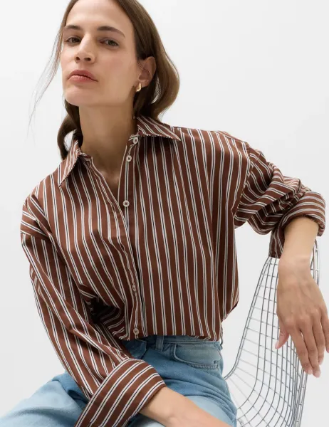 Marks & Spencer Pure Cotton Oversized Striped Shirt Brown Mix
