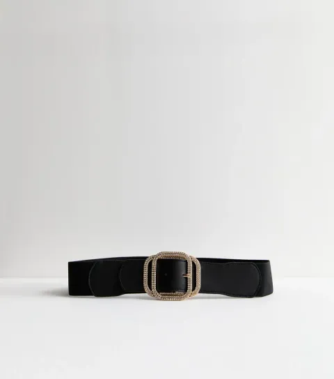 Black Diamanté Buckle Stretch Belt