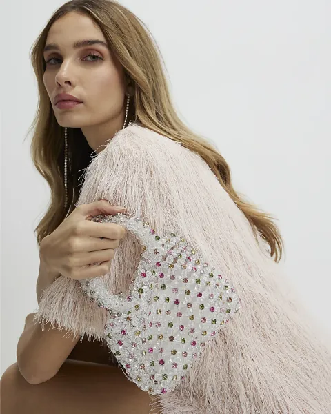 River Island Multi Colour Diamante Beaded Clutch Bag