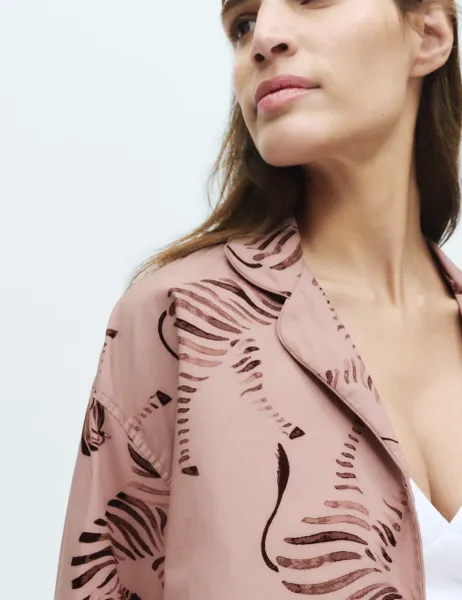 Marks & Spencer Pure Cotton Poplin Zebra Revere Pyjama Set Pink Mix