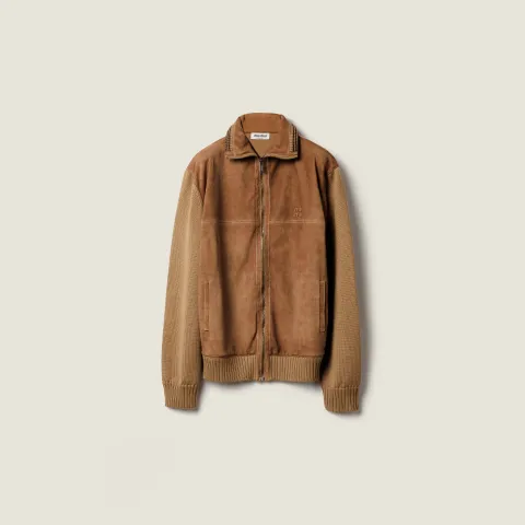 Wool and leather zipper cardigan