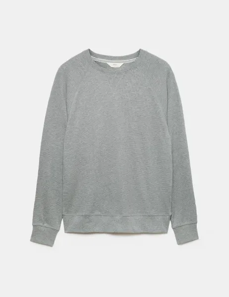Marks & Spencer Pure Cotton Waffle Loungewear Sweatshirt Grey Marl