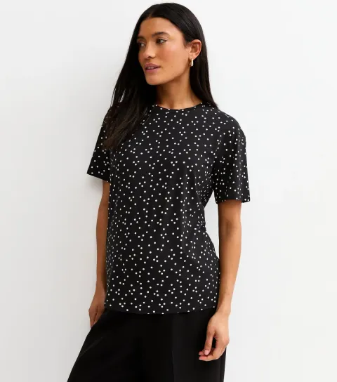 Women's Maternity Black Cotton Spot Print T-Shirt