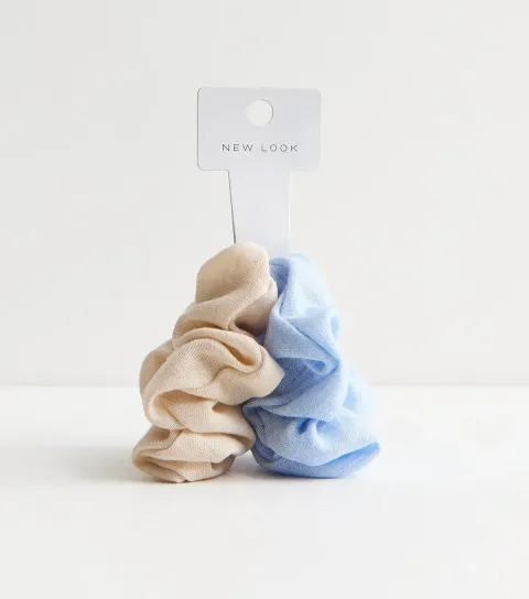 Pack of 2 Cream and Blue Woven Scrunchies