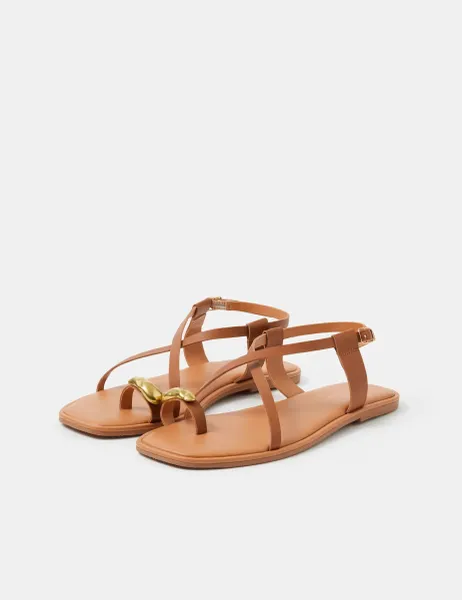Accessorize Strappy Flat Toe Loop Sandals Tan