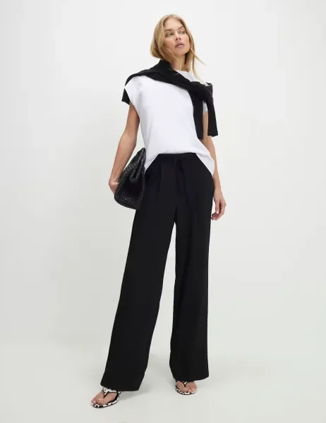 River Island Tailored Drawstring Wide Leg Trousers Black