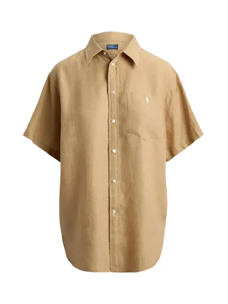 Patch Pocket Linen Shirt Brown