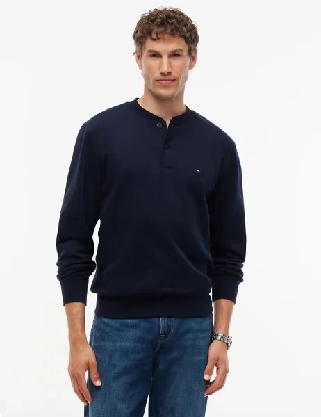 Tommy Hilfiger Cotton Rich Henley Top Navy