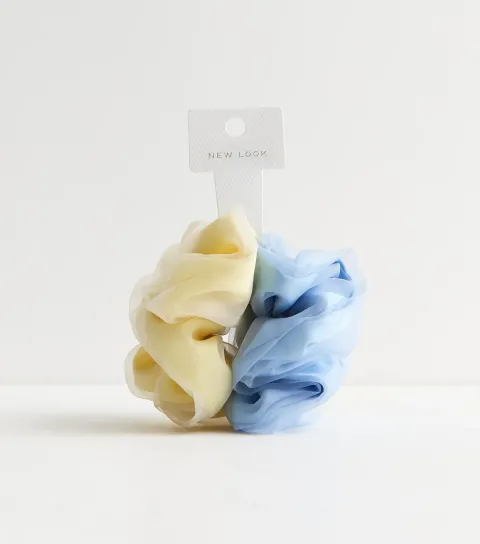 New Look Pack of 2 Blue and Yellow Organza Hair Scrunchies