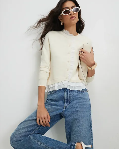 River Island Frill Trim Fine Knit Cardigan