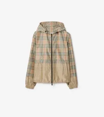 Gradient Check Newport Hooded Jacket in Sand beige - Men, Nylon