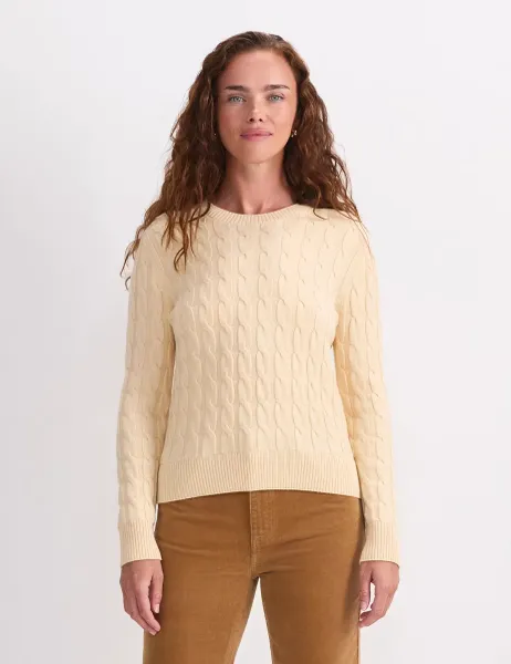 Sportscraft Pure Merino Wool Cable Knit Crew Neck Jumper Yellow