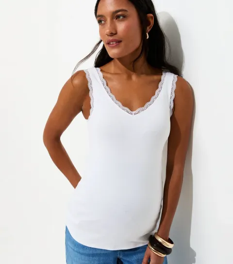 Women's Maternity White Lace Trim Vest Top