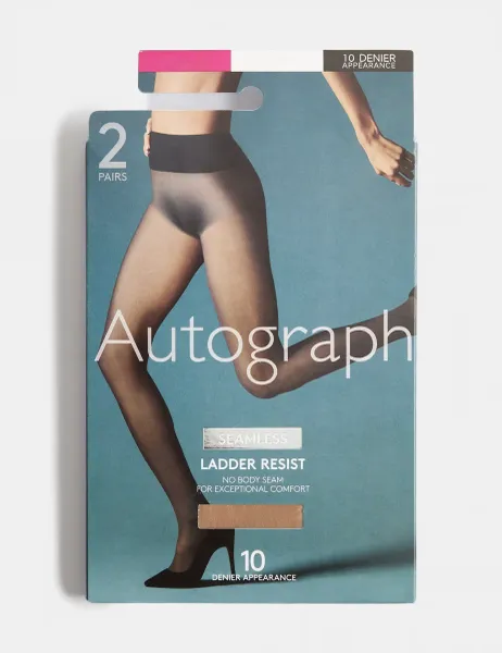 Autograph 2 Pack 10 Denier Ladder Resist Seamless Tights Rose Quartz