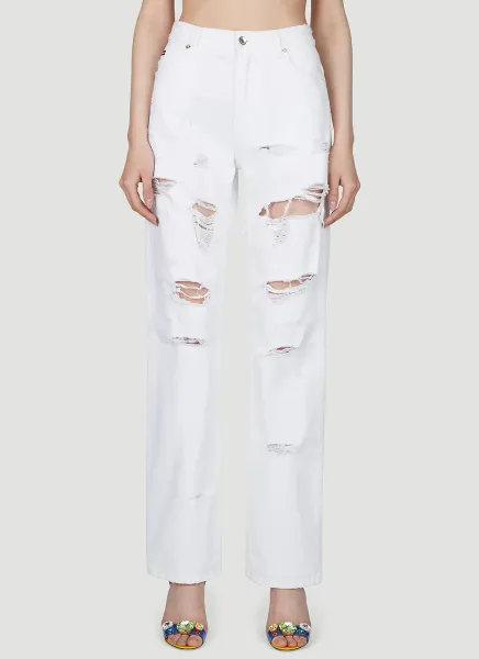 Logo Plaque Distressed Jeans