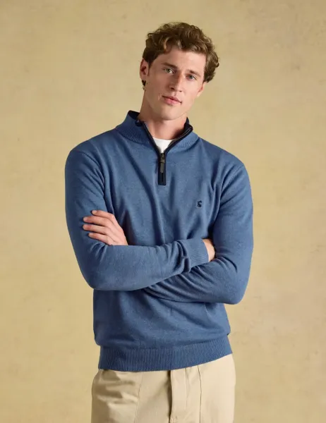 Joules Pure Cotton Textured Funnel Neck Half Zip Jumper