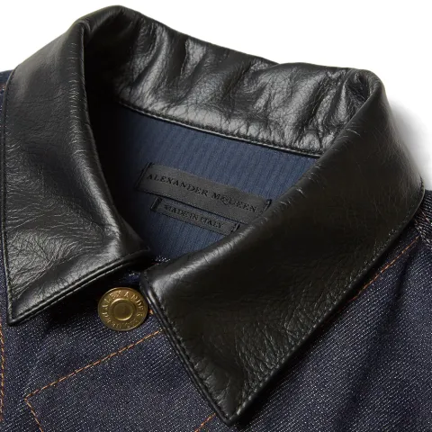 Leather Collar Denim Jacket