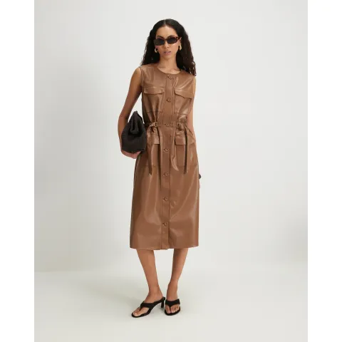 River Island Faux Leather Utility Midi Dress