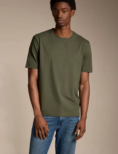Boss TChup Contrast Logo T-Shirt in Stretch Cotton Khaki