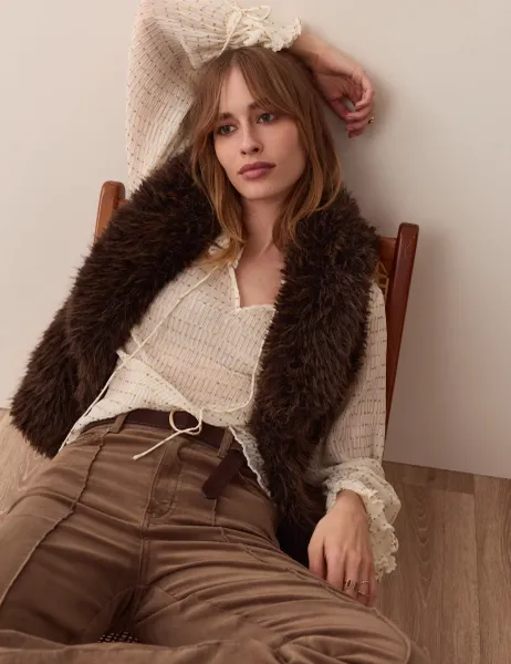 Per Una Faux Fur Gilet Brown Mix