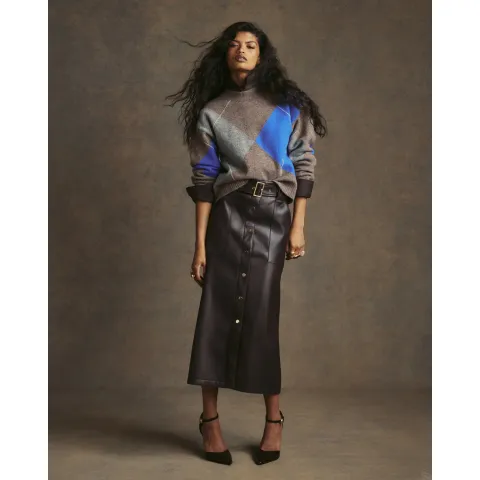 River Island Argyle Crew Neck Oversized Jumper