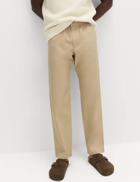 Marks & Spencer Loose Tapered Fit Lightweight Trousers Sand