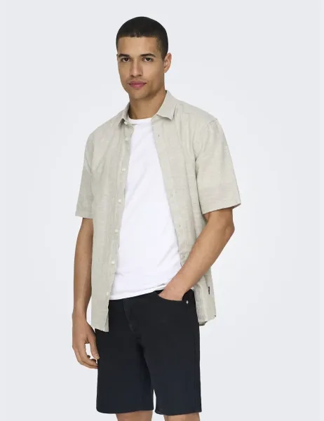 Only & Sons Cotton Linen Blend Shirt Beige