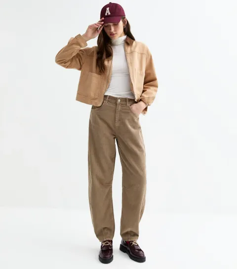 Tokyo Doll Women's Brown Corduroy Barrel Leg Trousers