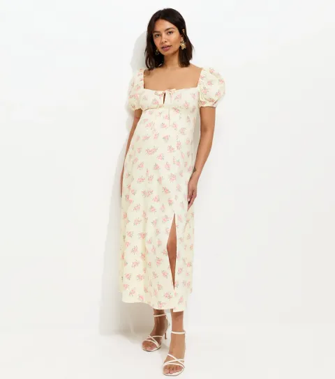 Women's Maternity White Floral Print Milkmaid Midi Dress