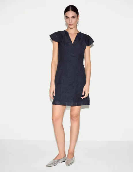 Jigsaw Cotton Blend Floral Jacquard Mini Shift Dress Navy Mix
