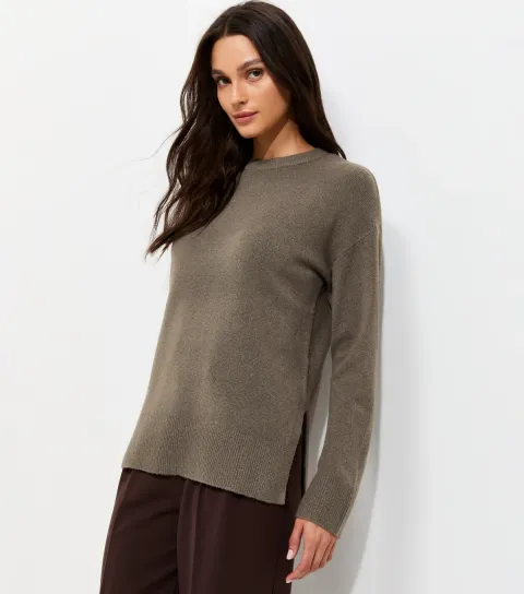 Women's Dark Mink Side Split Knitted Jumper