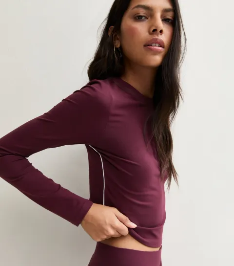 New Look Women's Red Cotton Rich Side Stripe Long Sleeve Baby Tee